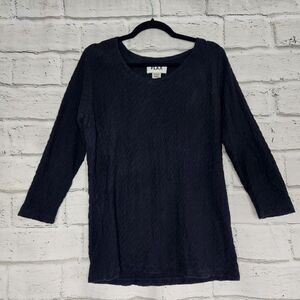 Flax Black Long Sleeve Textured Shirt Cotton Blend Womens Small Stretch